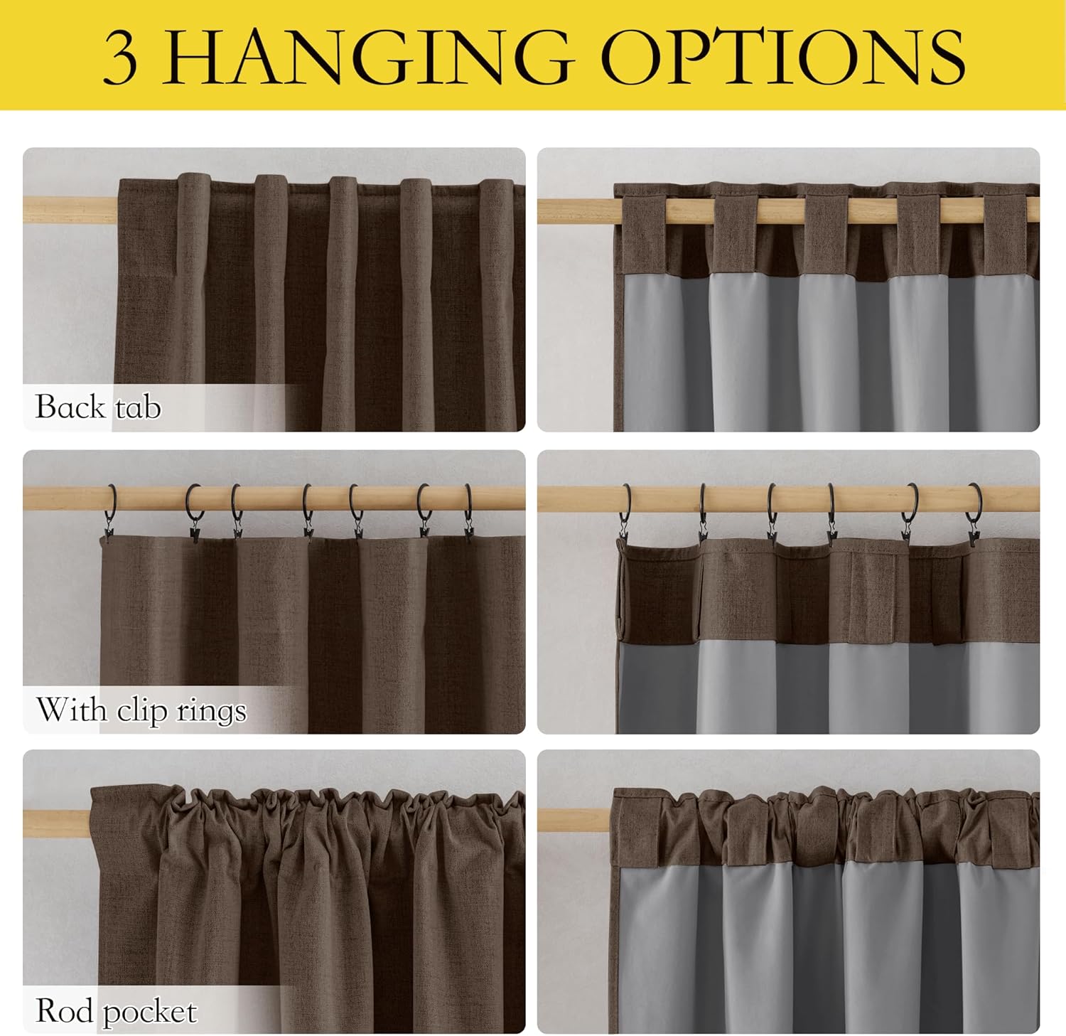 Thumbnail 2 de NICETOWN Coffee Vintage Linen Blackout Curtains for Living Room