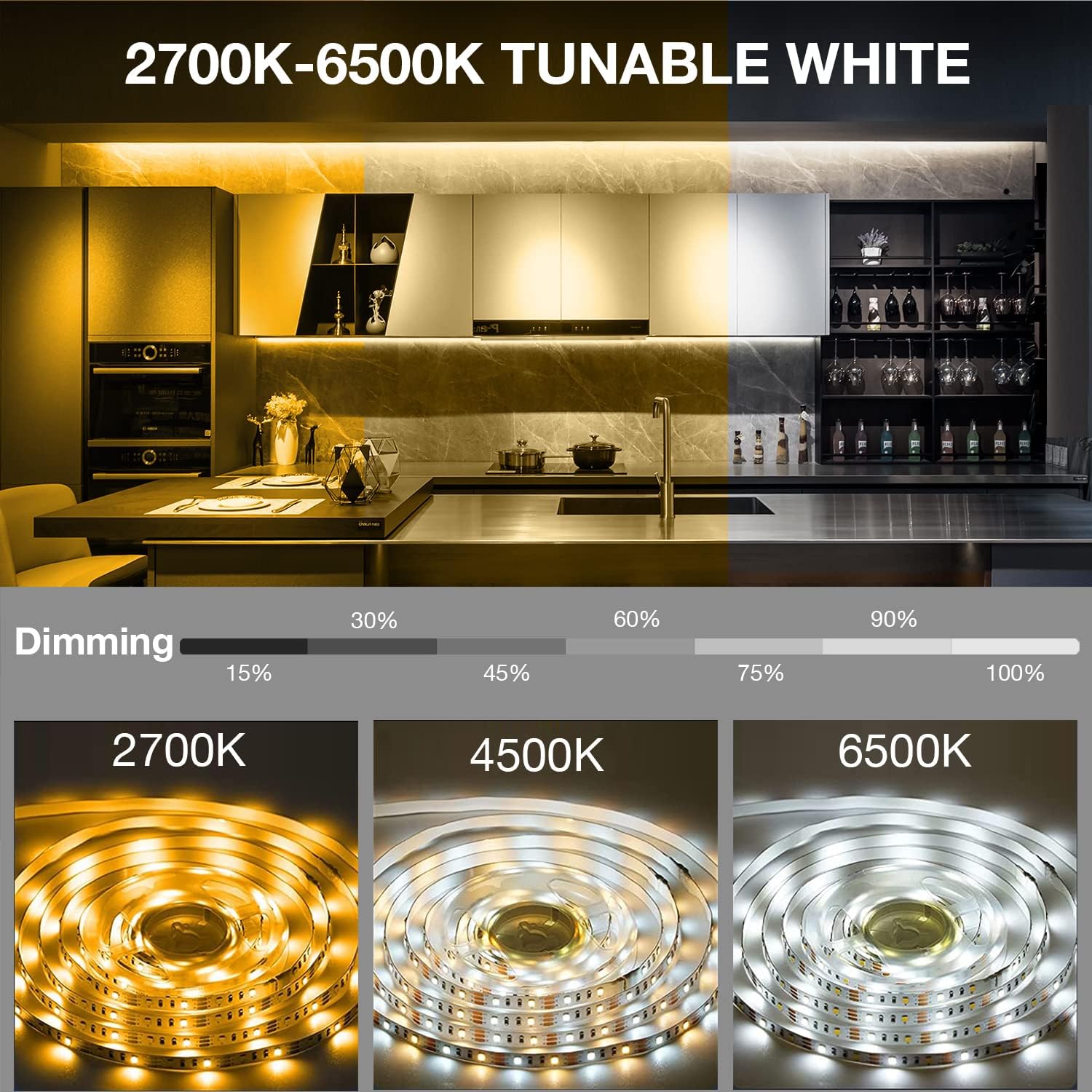 Detalle 2 de DAYBETTER 20ft Under Cabinet LED Strip Light Kit, 6 Strips, 2700K–6500K