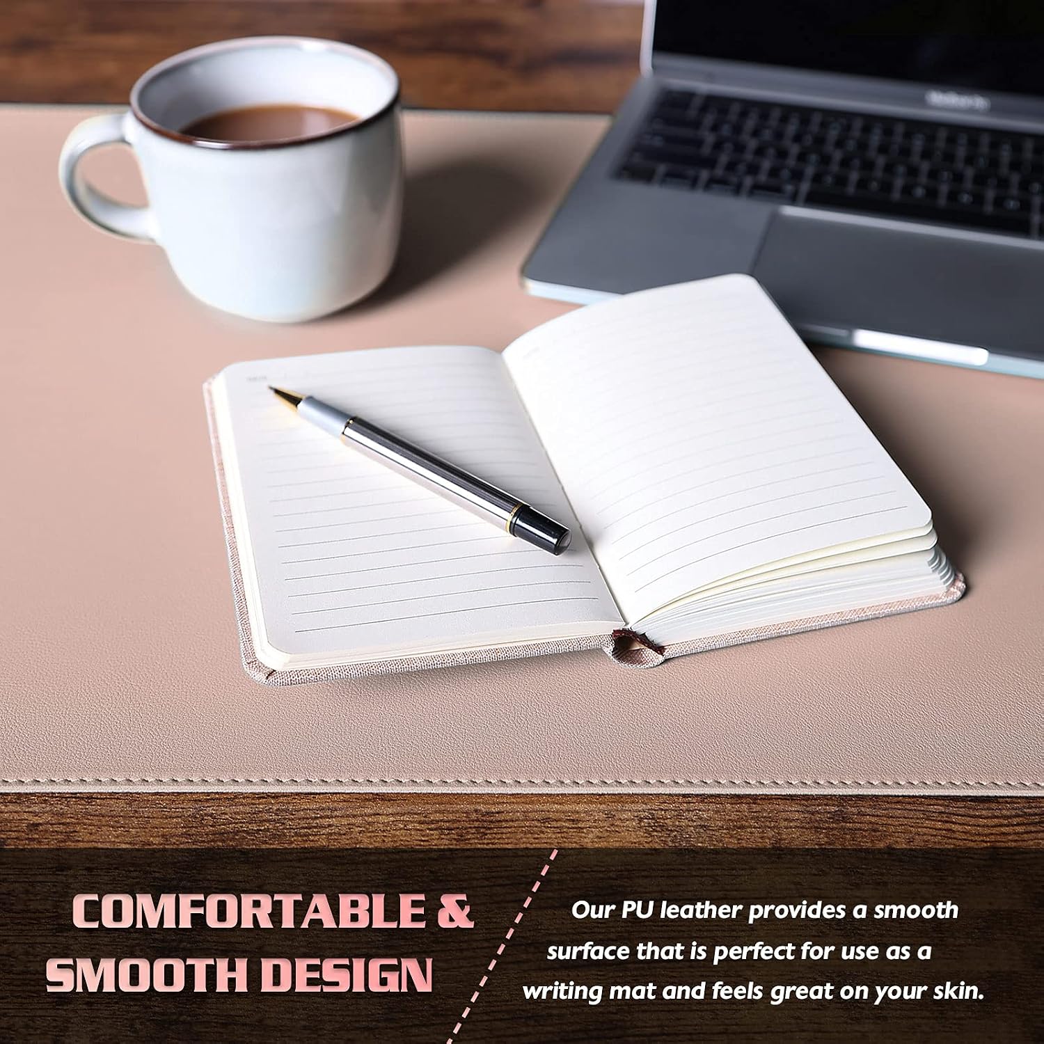 Detalle 1 de K KNODEL FXK Large Sewing Desk Mat, PVC Faux Leather, Pink/Silver