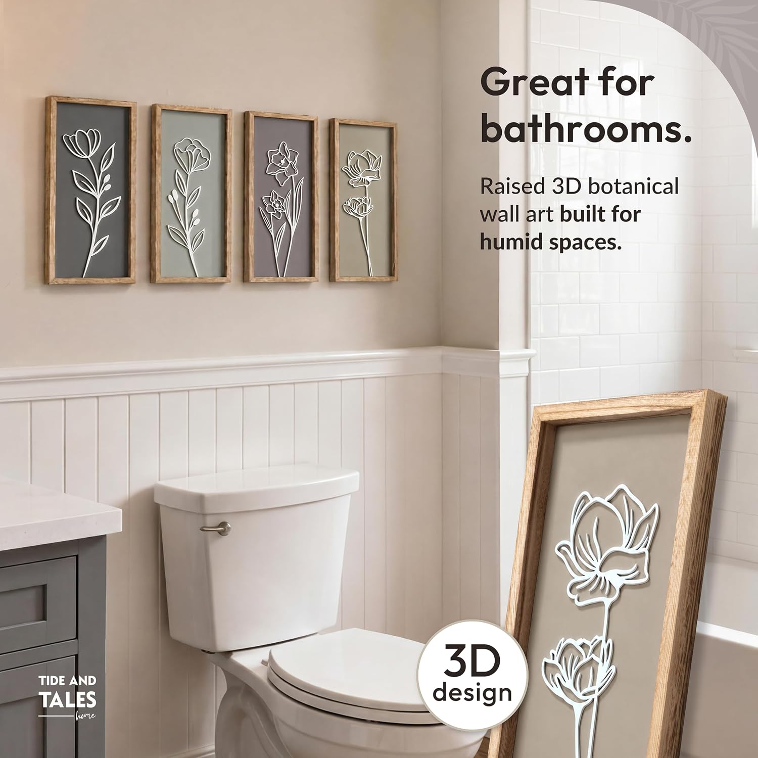 Thumbnail 4 de 3D Wooden Floral Wall Art Set of 4 ๐ผ