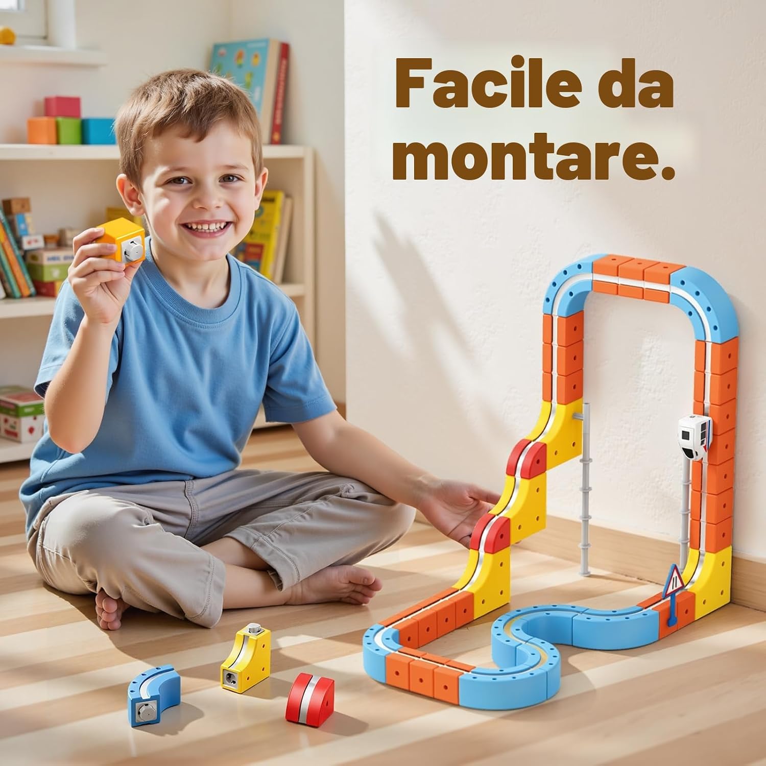 Detalle de 56 Pezzi Trenino Elettrico per Bambini: pista magnetica DIY a cubi 3D per bimbi 3-8 anni