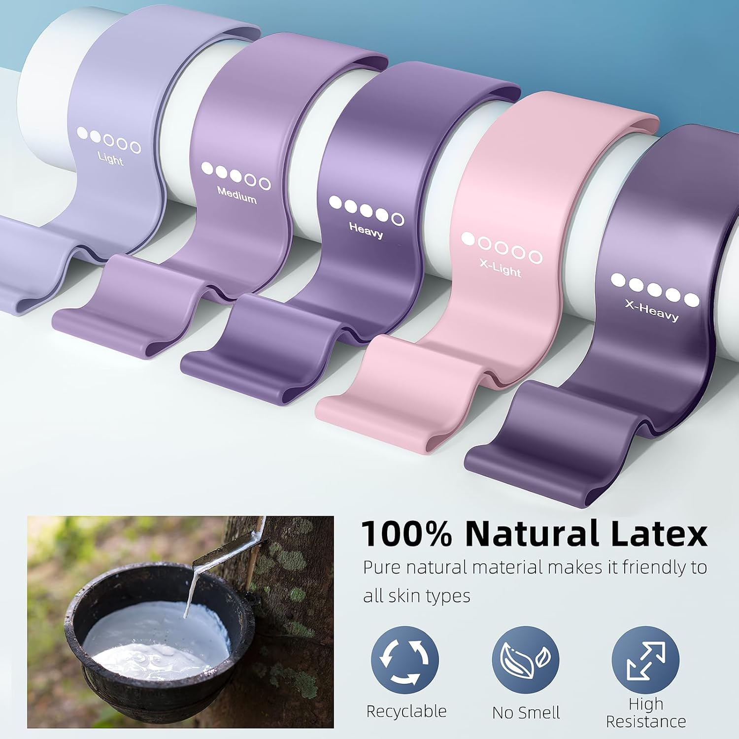 Thumbnail 4 de Resistance Bands for Working Out 5-Pack (Natural Latex Elastic Loop Bands) for Strength, Stretching & Pilates