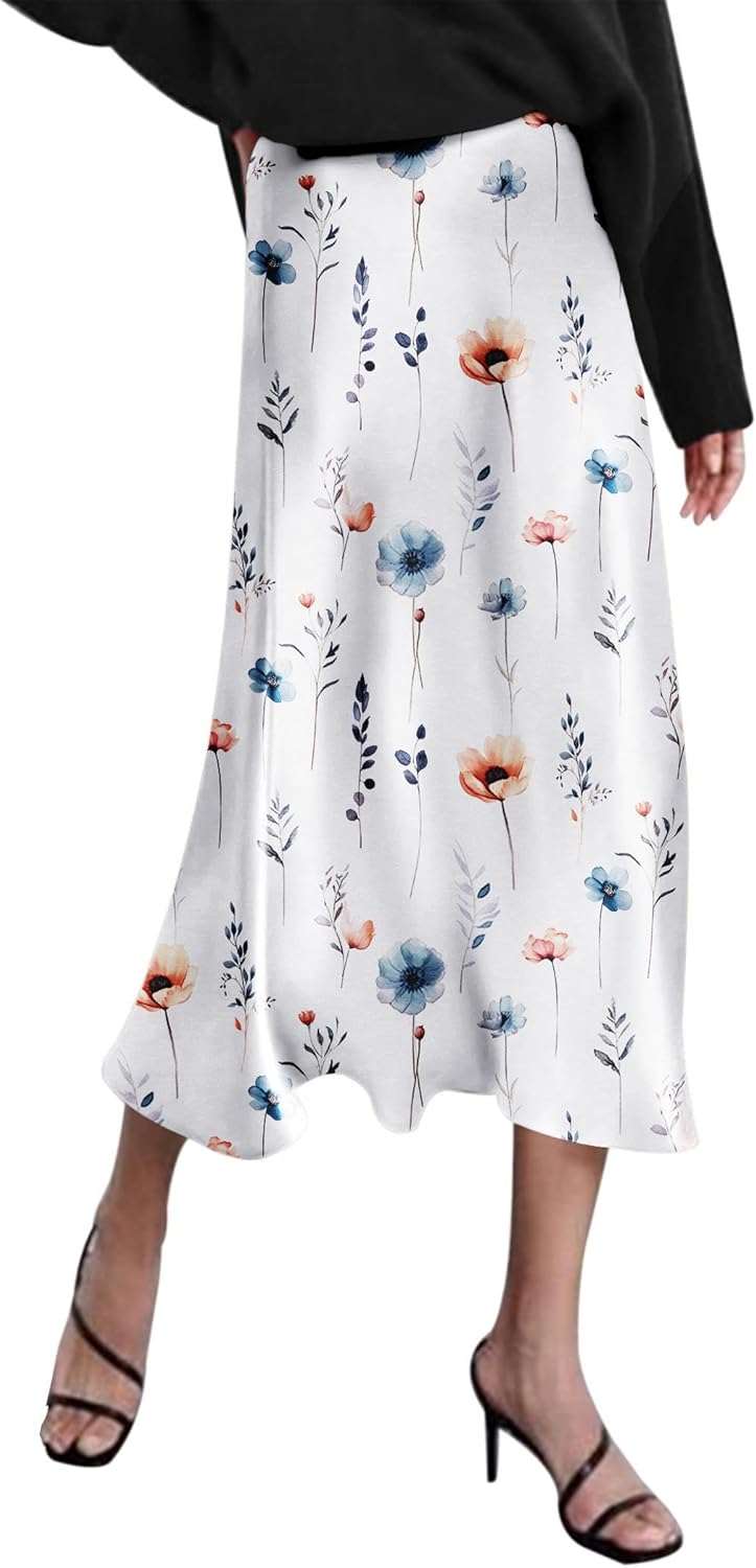 Detalle de Zeagoo Women’s High-Waist Satin Midi Skirt (Slim-Fit, Elegant Party Skirt)