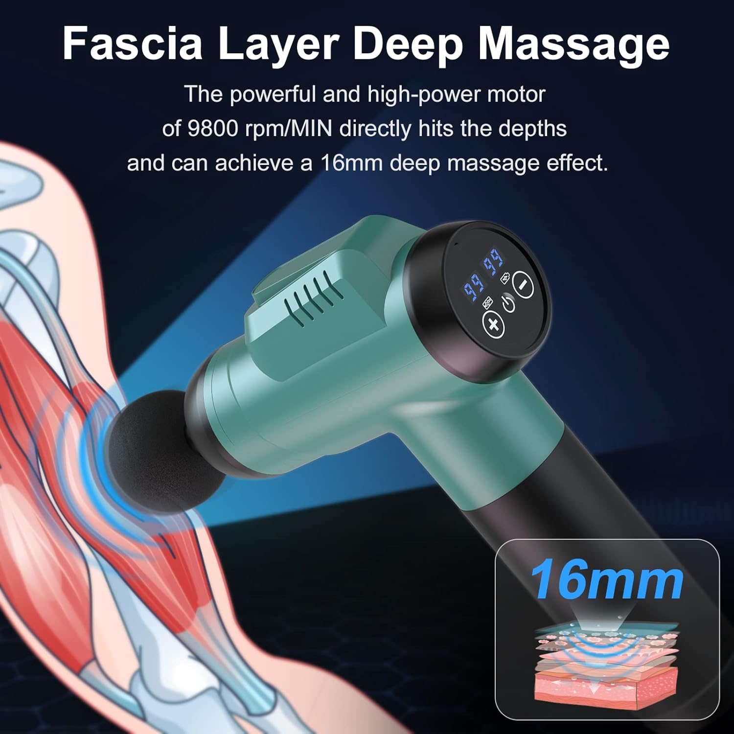 Detalle de Massage Gun Deep Tissue with 99 Speeds – Percussion Handheld Massager (Green)