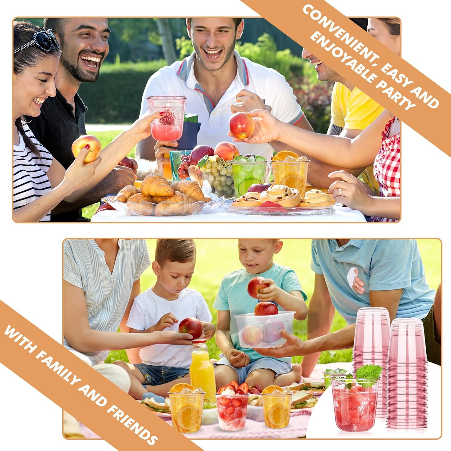 Detalle de KesaPlan 100 Pcs Pink 12oz Plastic Stemless Wine Glasses