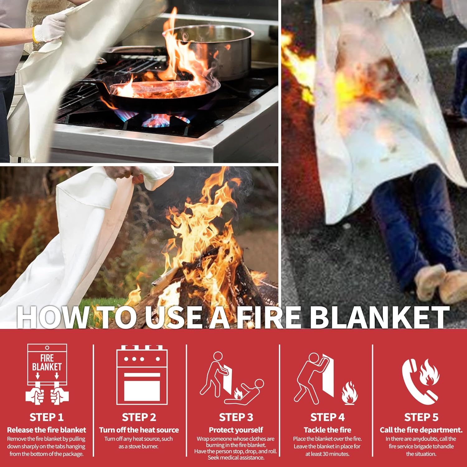 Thumbnail 2 de WUERLI Fire Blanket 40" x 40" 4-Pack 🧯