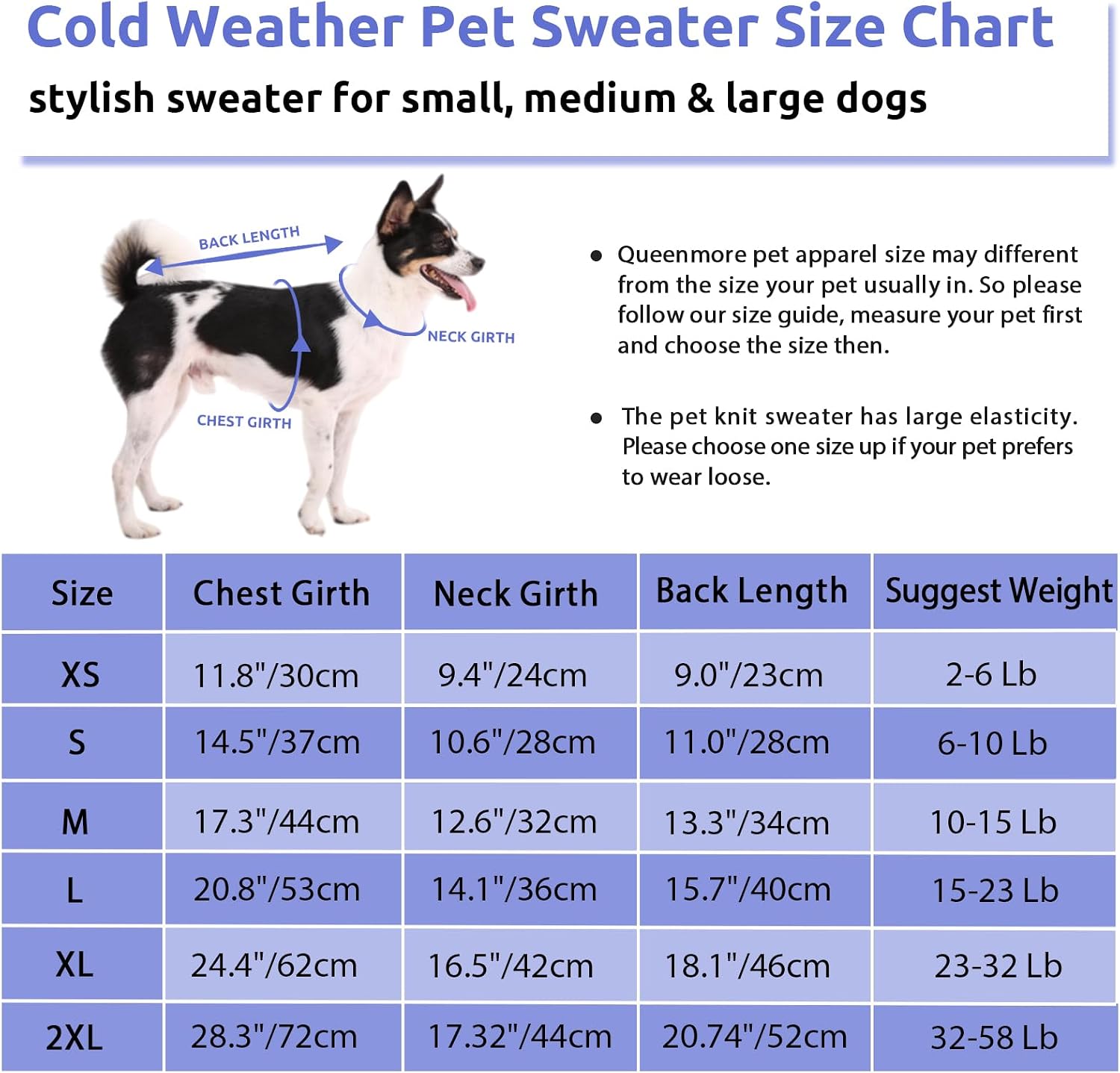 Detalle 1 de Queenmore Small Dachshund Jumper Knitting Dog Jumper Turtleneck (Blue, XS)