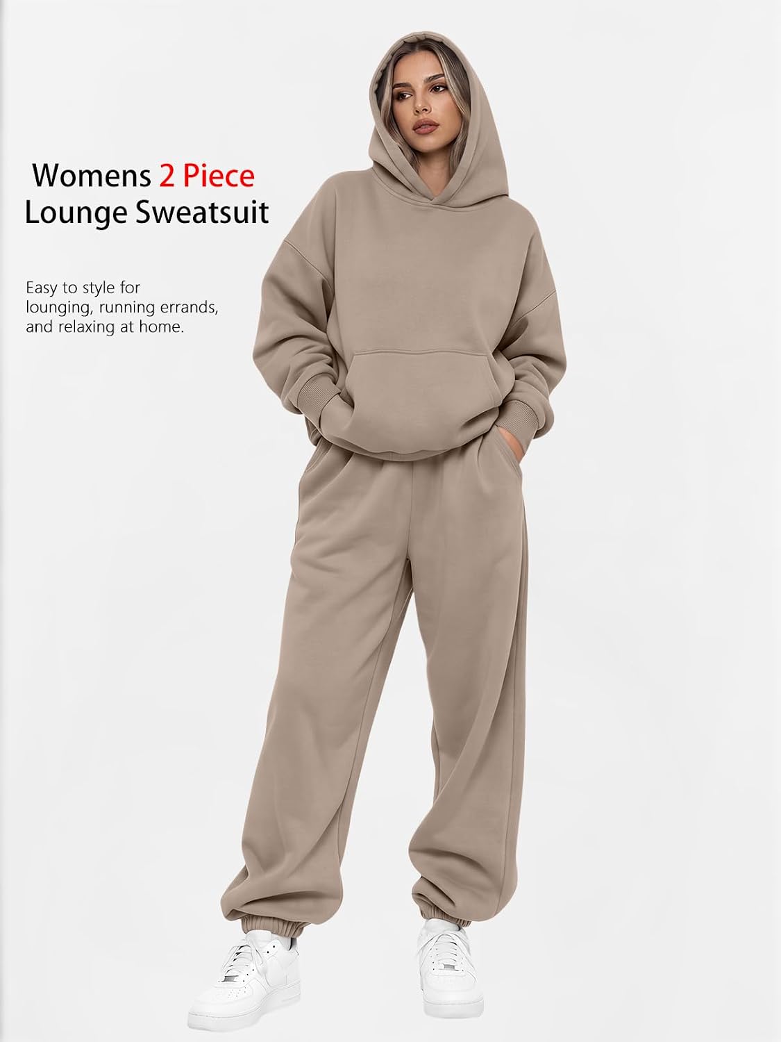 Detalle de AUTOMET Women’s Oversized 2-Piece Lounge Hoodie & Sweatpants Set (Plus Size)