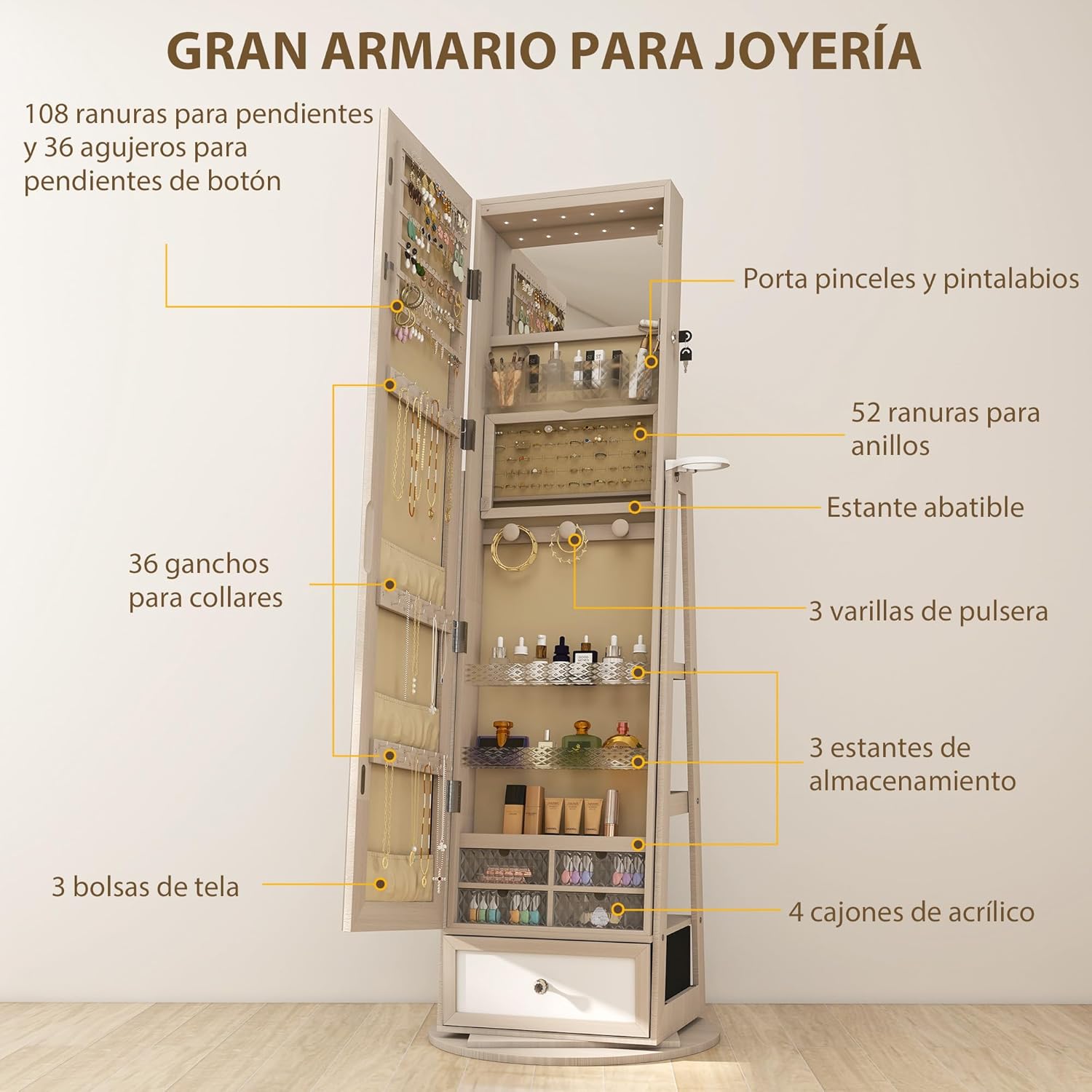 Thumbnail 4 de HOMCOM espejo joyero LED 37x140 cm