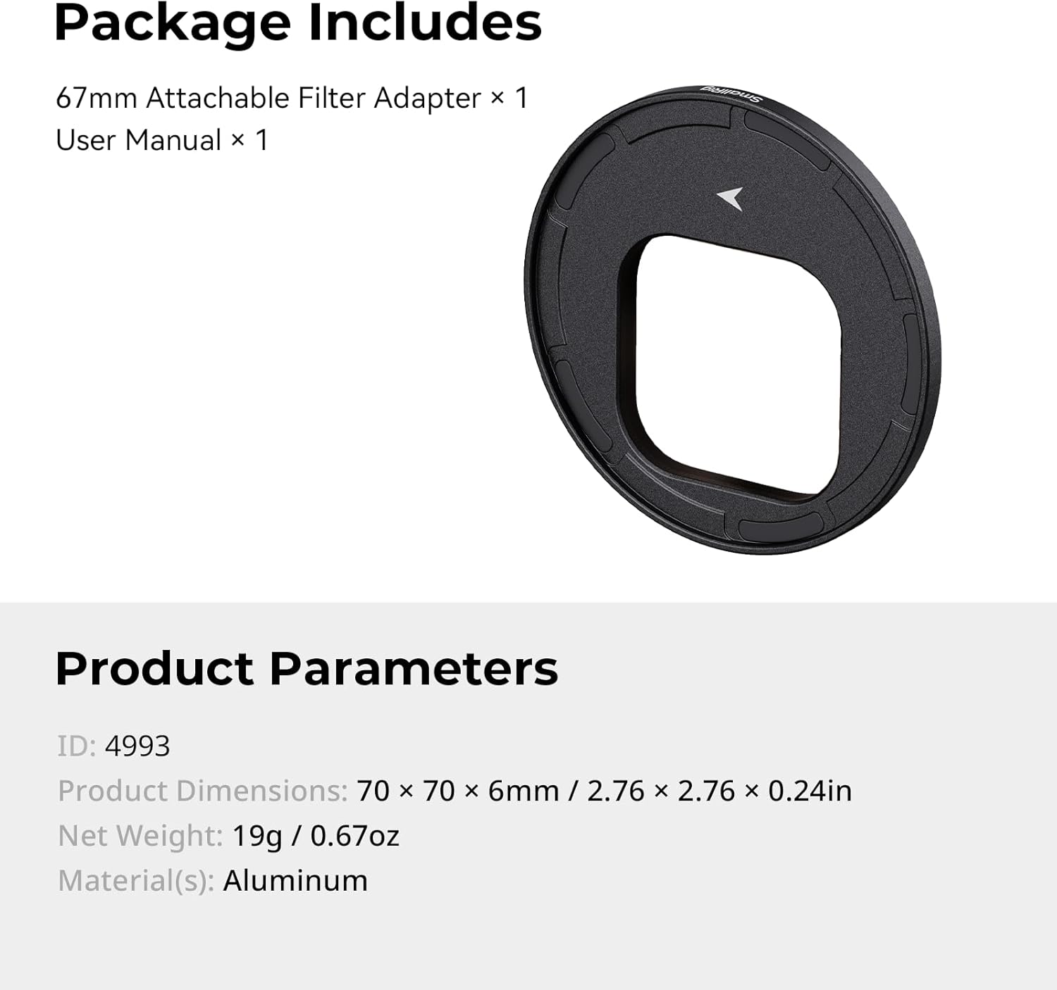 Detalle de Adaptateur de filtre magnétique amovible FilMo 67 mm pour iPhone 16 – SMALLRIG