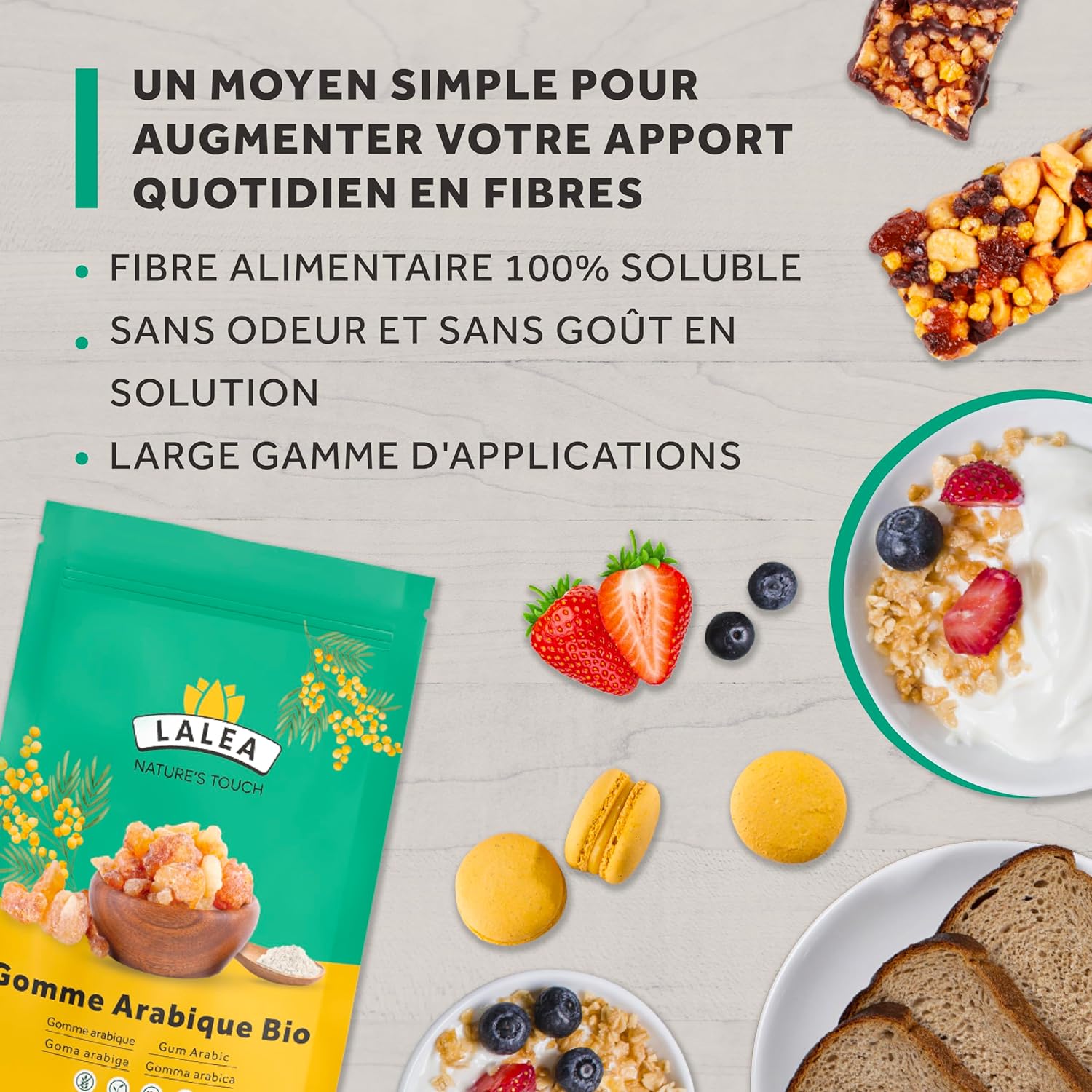 Thumbnail 3 de Gomme arabique bio en poudre - Poudre de fibre alimentaire de gomme d'acacia (150 g), vegan et keto
