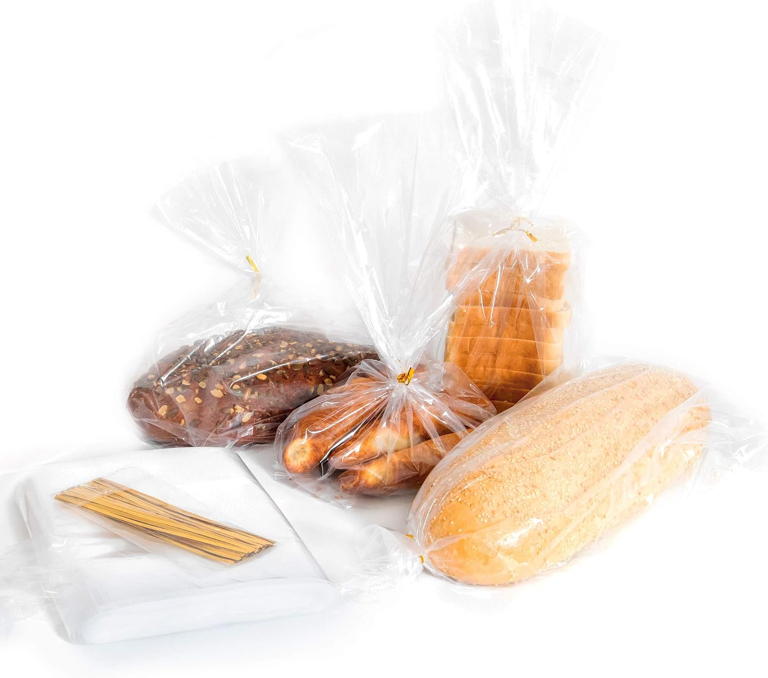 Thumbnail 1 de Bread Bags with Ties, Reusable: 100 Clear Bags and 100 Ties for Homemade Bread and Bakery Loaves
