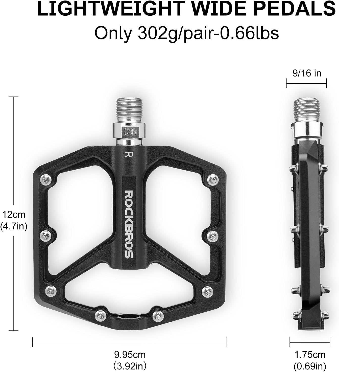 Detalle de ROCKBROS Mountain Bike Pedals: Flat Aluminum 9/16" Sealed Bearing for MTB, Road, and More