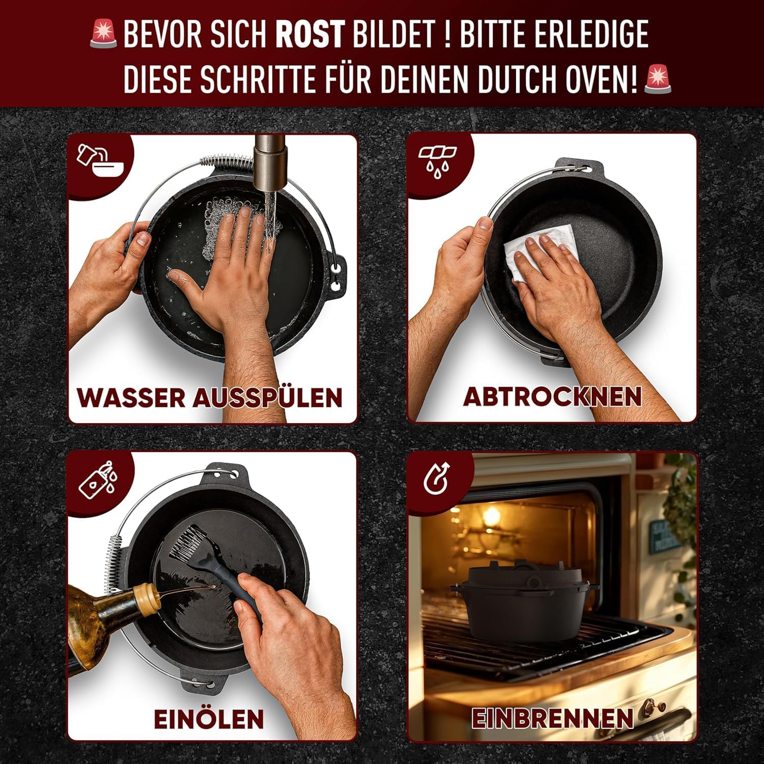 Detalle de GUSSKÖNIG Essential Line Dutch Oven Set 7,5 L – sofort einsatzbereit inkl. Zubehör (3–6 Personen)