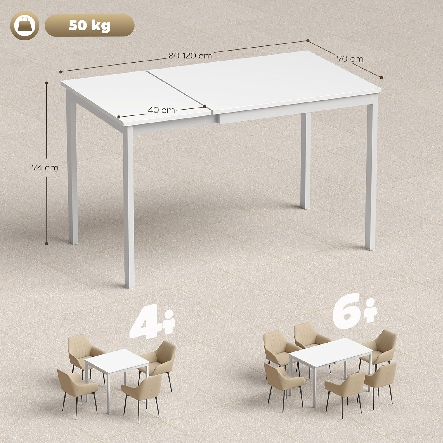 Detalle de HOMCOM Table à manger extensible 80-120 cm