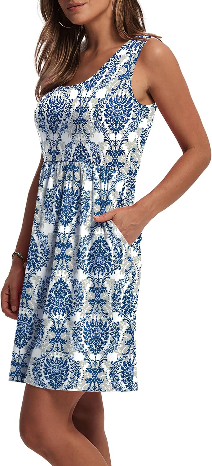 Detalle 2 de WIHOLL Women's Summer Dress 2026: Floral or Solid A-Line Sleeveless Sundress with Pockets