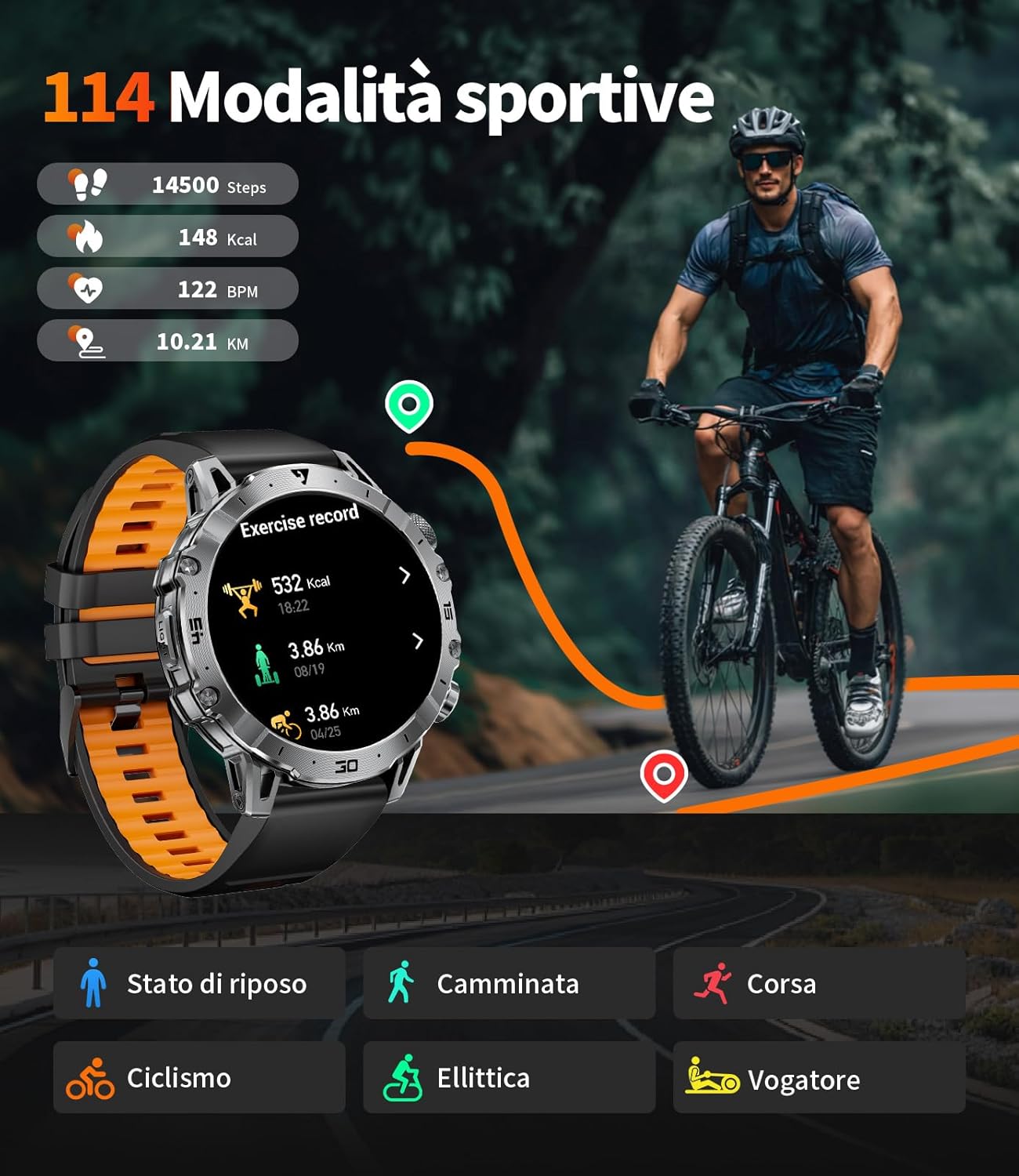Thumbnail 3 de LIGE 1000mAh Smartwatch Uomo Militare – Orologio con 1.7'', Chiamate Bluetooth e 110+ Modalità Sportive