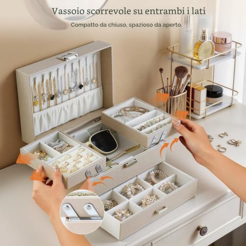 Thumbnail 2 de Dajasan portagioie a 3 livelli in pelle sintetica, champagne, con cassetto