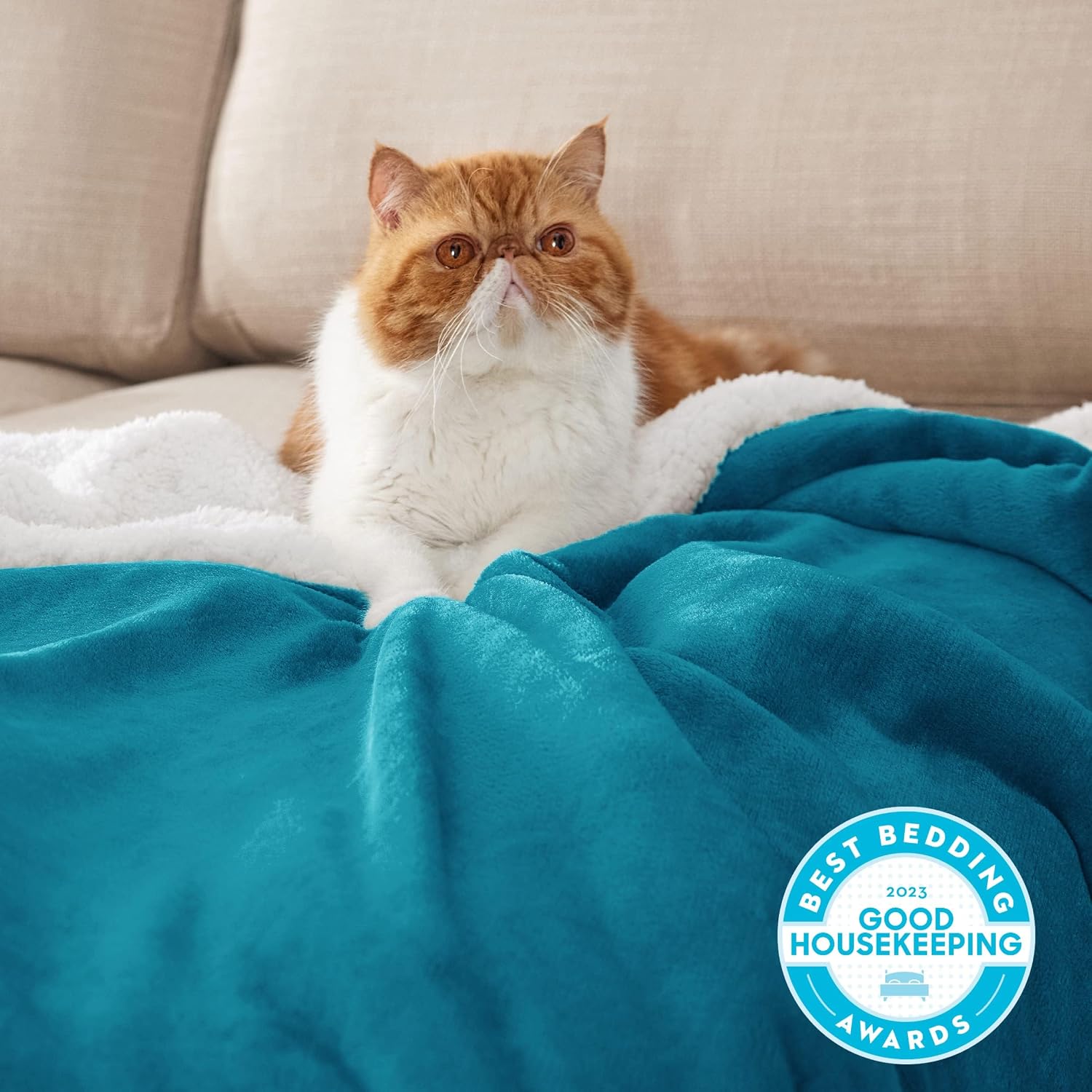 Detalle de Bedsure Sherpa Fleece Throw Blanket – Thick and Warm, 150x200cm (Turquoise)