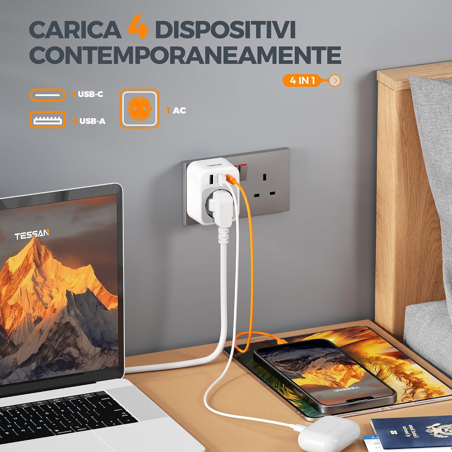 Thumbnail 4 de TESSAN Adattatore da Viaggio USB C PD 35W
