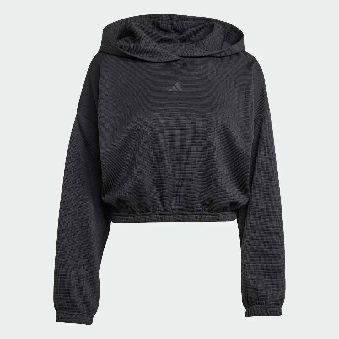 Detalle de Chaqueta de yoga Adidas, color negro — comodidad para tus sesiones