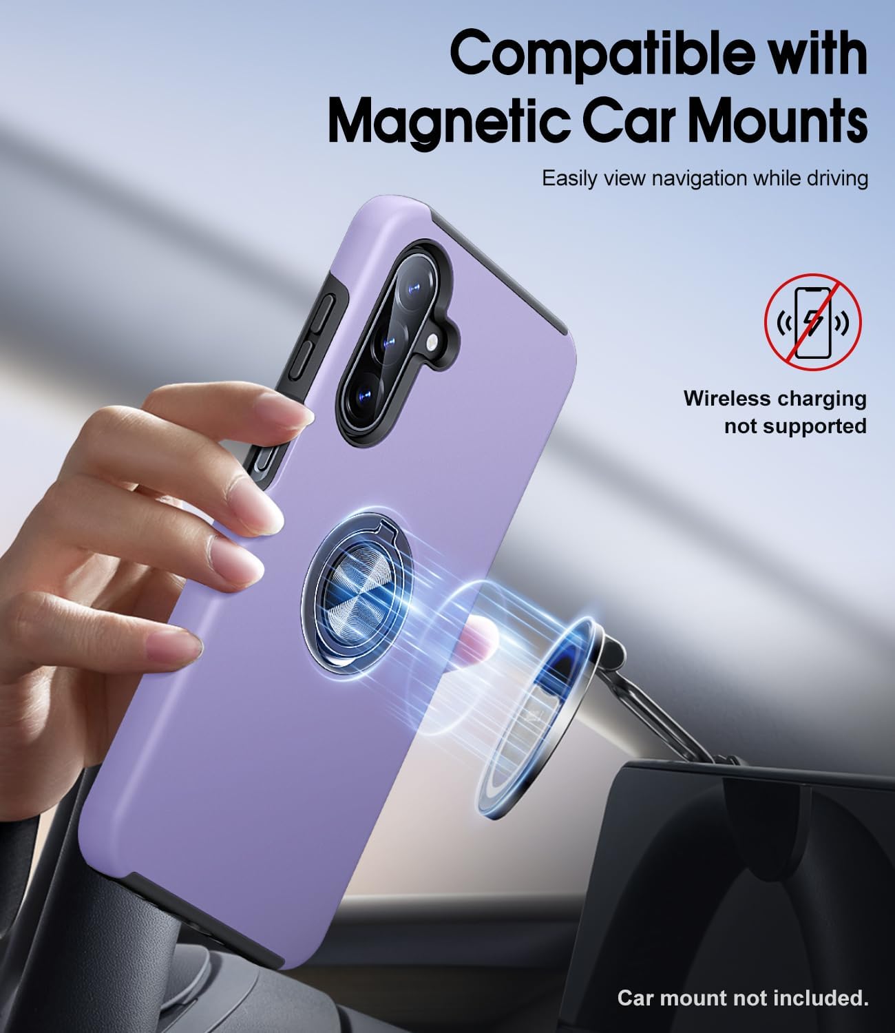 Detalle de AOUIA Galaxy A17 Case (Purple) with 2-Pack Screen Protectors and 360° Ring Stand