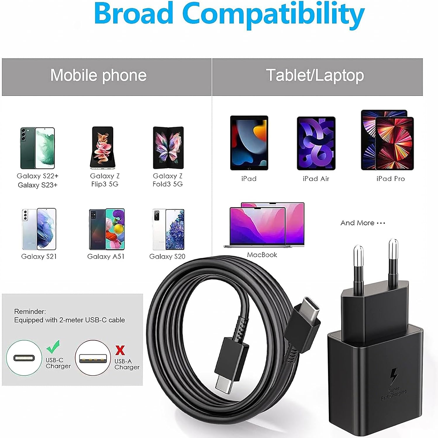 Detalle 2 de JupptElectronics EP-TA800CX USB-C-laders 25 W met kabels van 2 m, set van 2