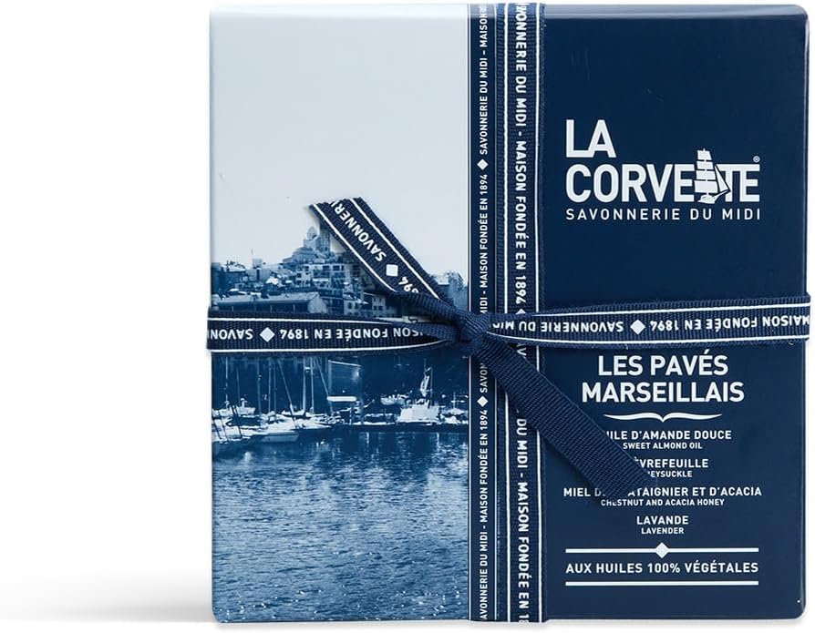 Detalle 2 de La Corvette – Les Pavés Marseillais: Cofanetto di 4 saponi vegetali da 100 g, profumi provenzali, Made in France