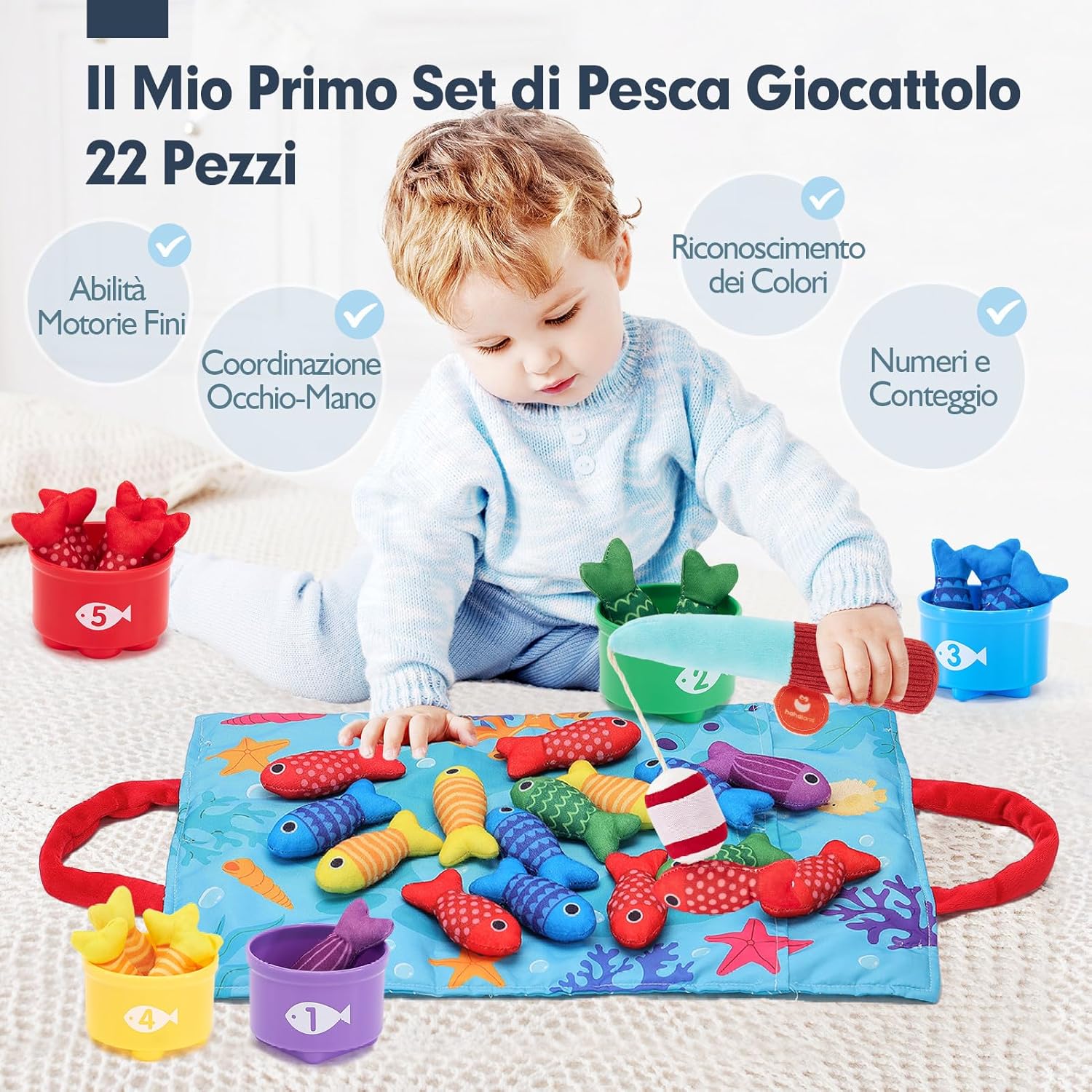 Detalle de Hahaland Giochi Bambini 1 Anno Montessori – 22 pezzi pesca morbido, educativo e sicuro