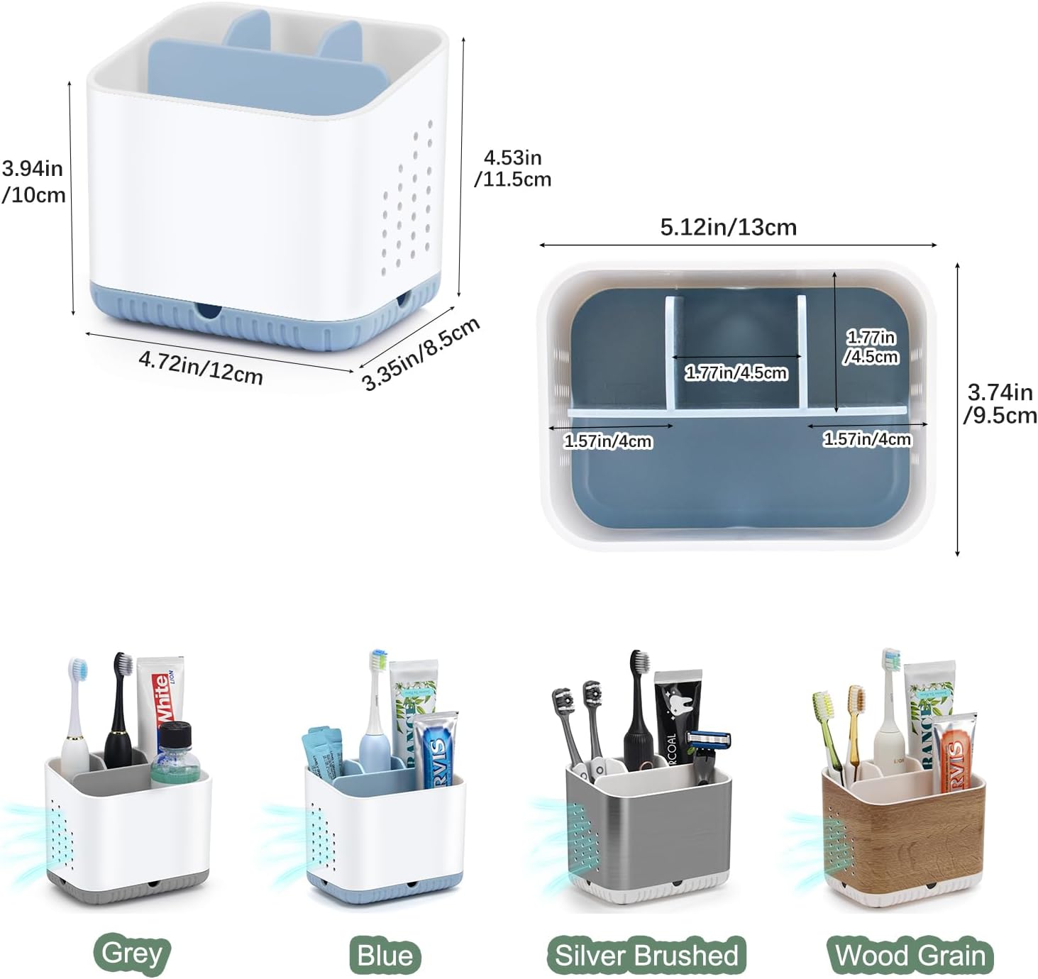 Thumbnail 6 de Toprance Multifunctional Toothbrush Holder (White) anti-slip caddy for electric toothbrushes and bathroom storage