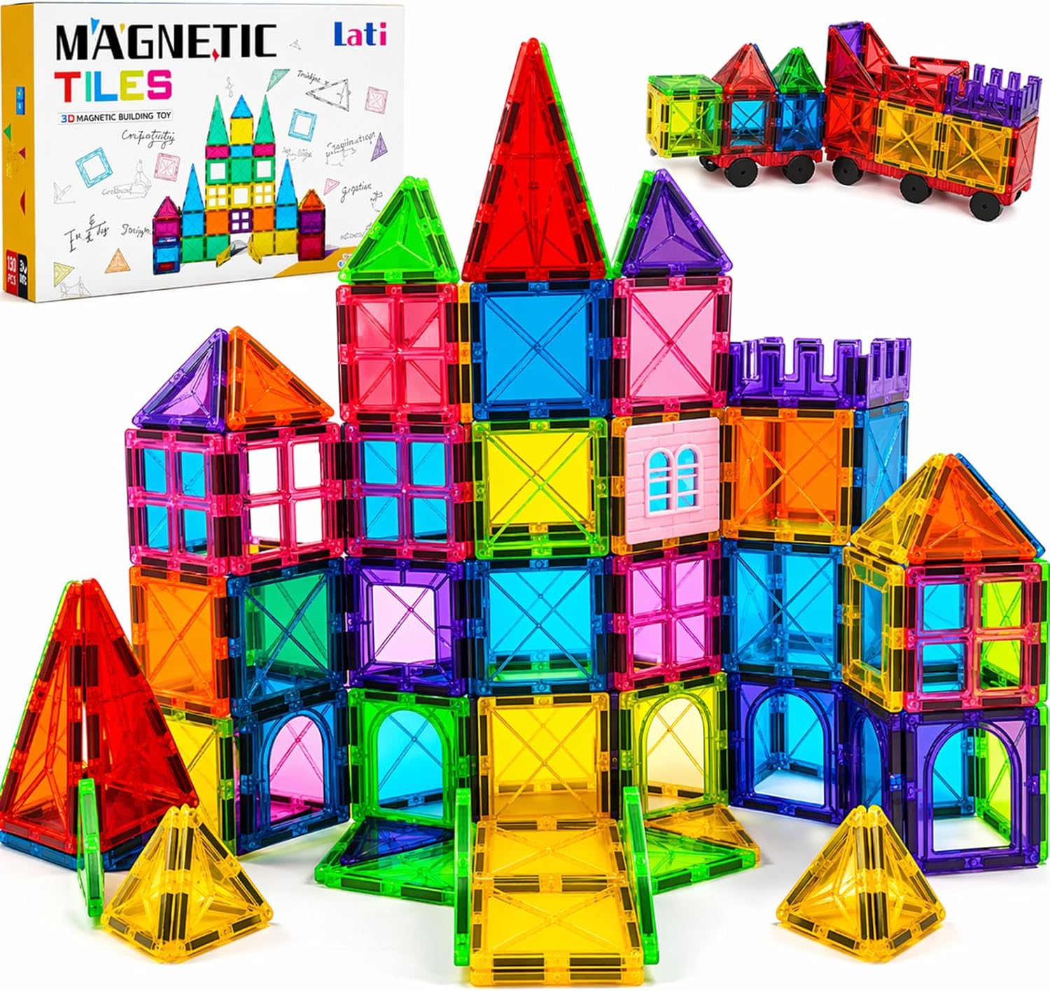 LATI 130-Piece Magnetic Tile Big Set for Kids
