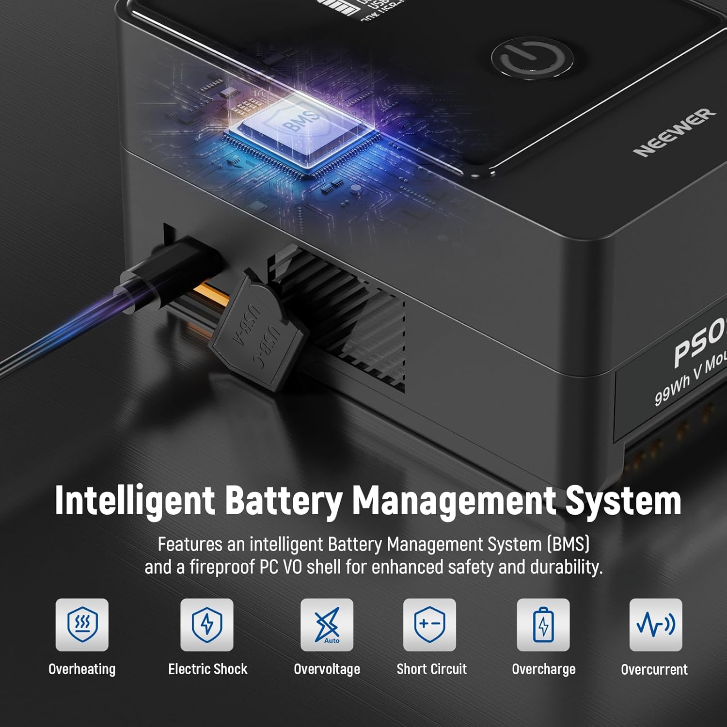 Thumbnail 4 de NEEWER V Mount Battery PS099E with OLED Display – 6800mAh, 99Wh, 14.5V, 65W PD USB-C Fast Charging
