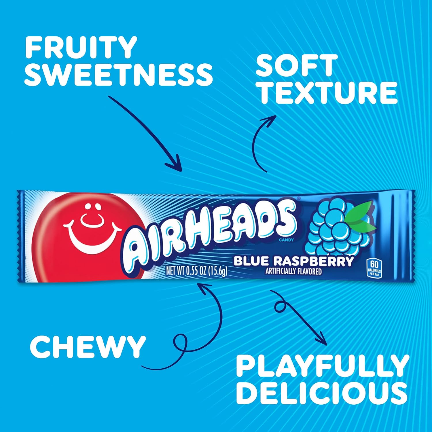 Detalle 2 de Airheads 73390002206 Blue Raspberry Taffy Candy Bars, 36 Count
