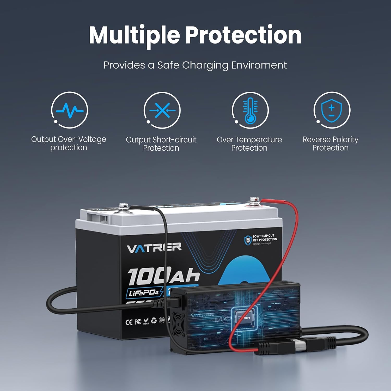 Detalle 2 de VATRER POWER 12V 20A LiFePO4 Charger