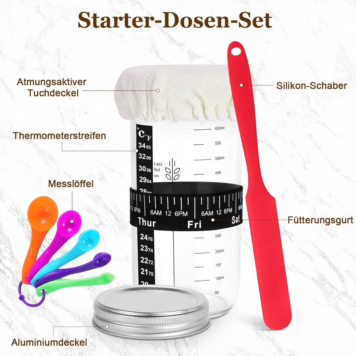 Thumbnail 3 de SHANNA GäRköRbchen 15-teiliges Sauerteig-Starter-Set mit ovalen & runden Gärkorb, Starterglas und Zubehör