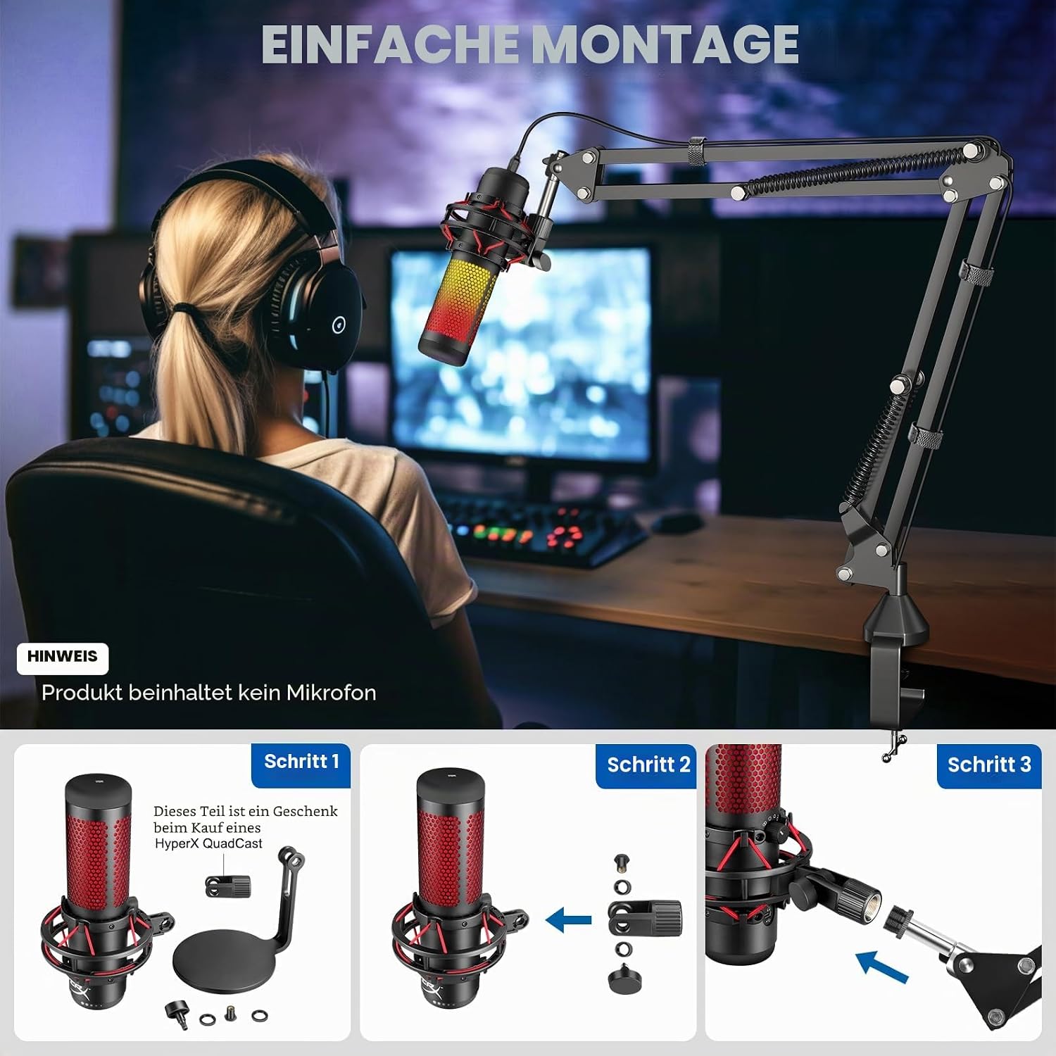 Detalle 2 de Aokeo AK-35 Mikrofonarm für Blue Yeti, Snowball, QuadCast & Elgato Wave