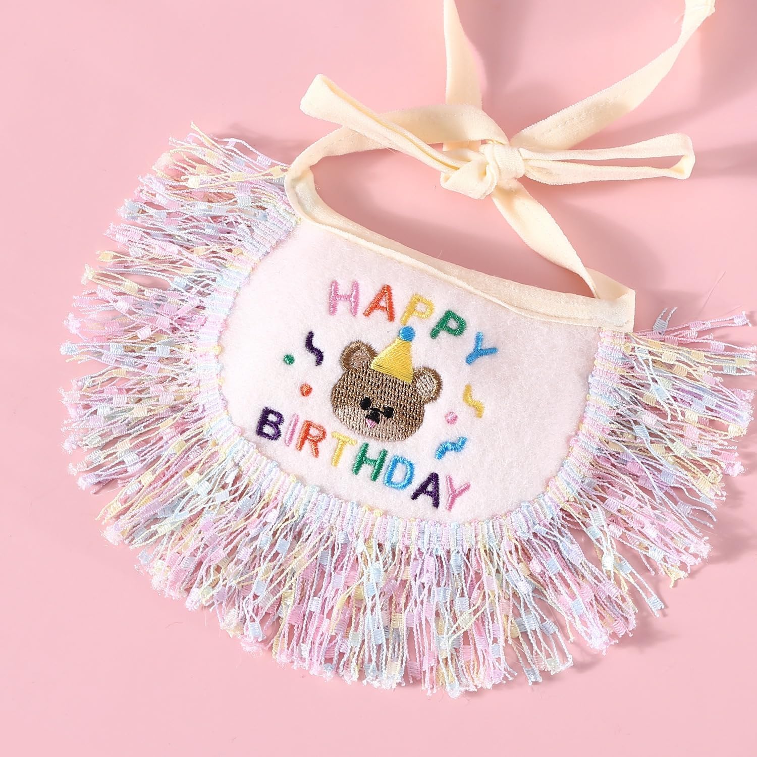 Detalle 2 de Cat Birthday Bandana and Party Hat Set with Embroidered Happy Birthday