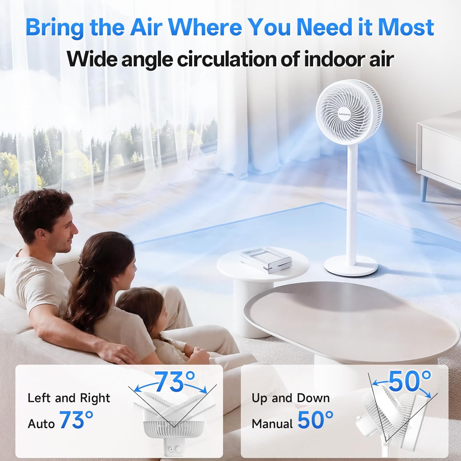 Thumbnail 2 de WOWDSGN 2-in-1 Pedestal Circulator Fan – Ultra-Quiet, 4-Height Floor Fan with 73° Oscillation