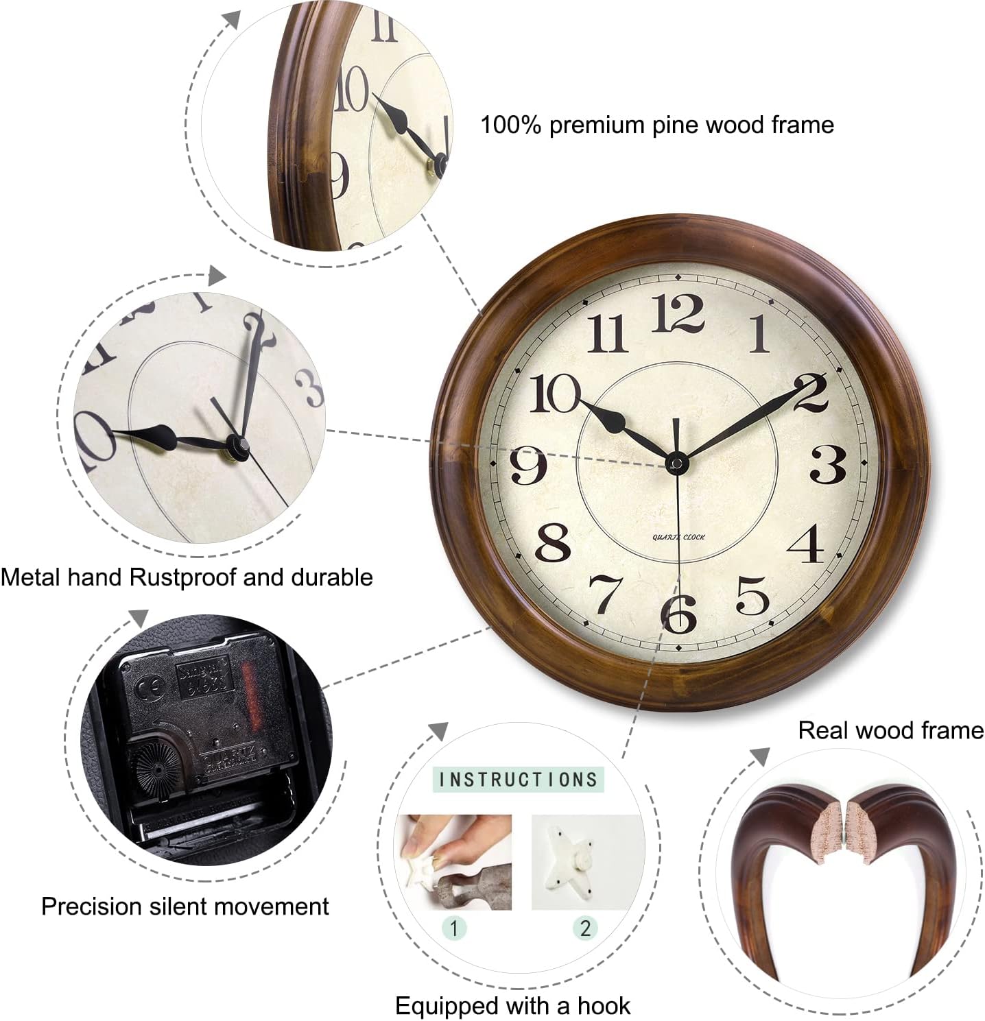 Thumbnail 2 de Kesin wooden wall clock, 14-inch