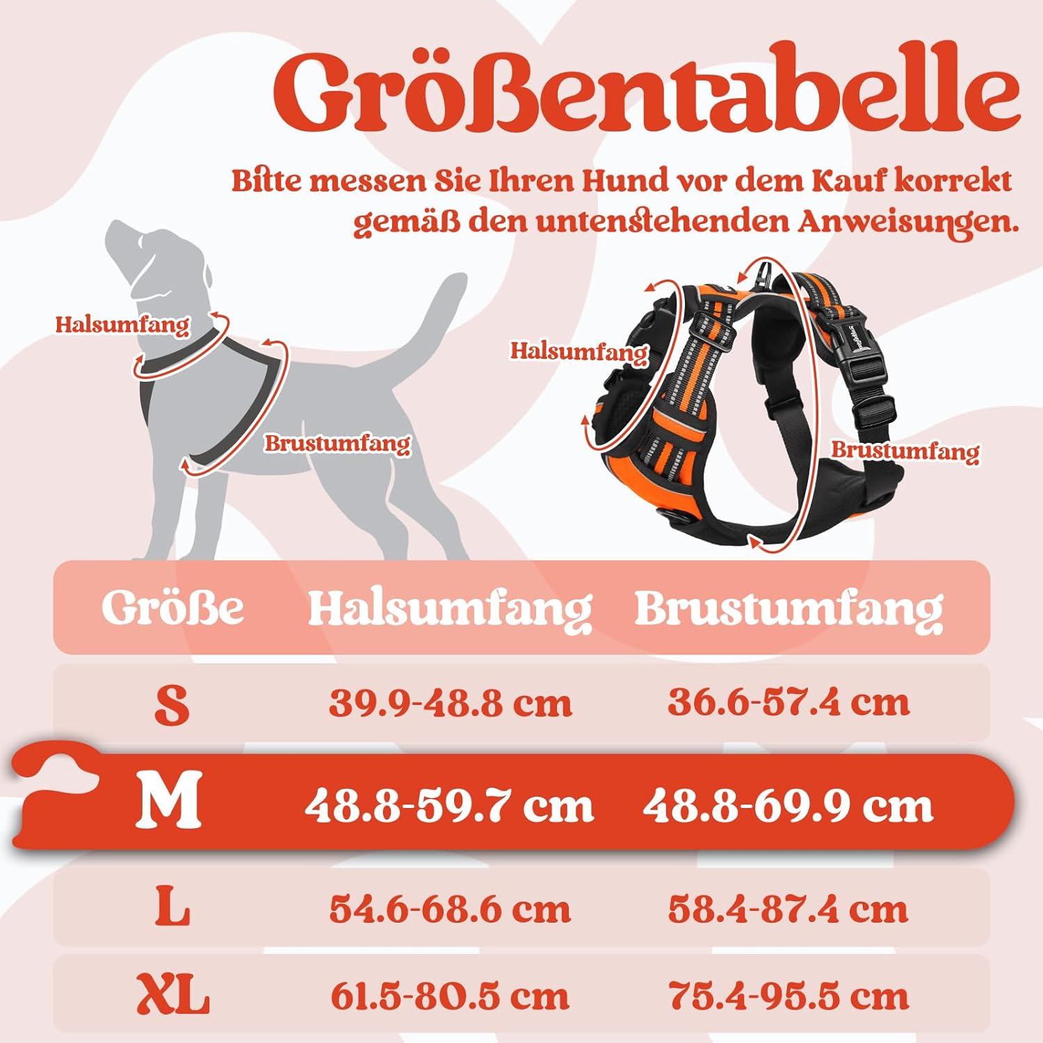 Thumbnail 1 de rabbitgoo Hundegeschirr Mittelgroße Hunde (Orange, Größe M) mit Anti-Zug, gepolsterter & reflektierender Brust