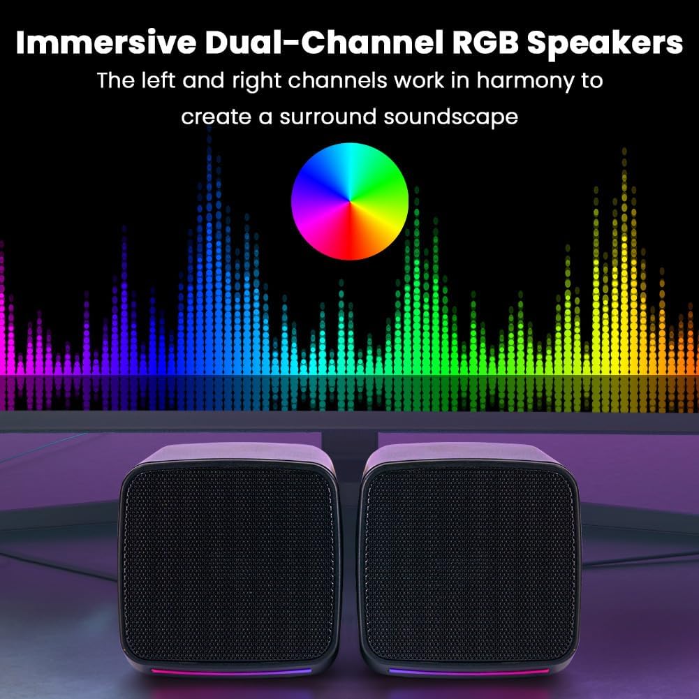 Detalle de Vicloon USB-powered 2.0 PC Speakers with RGB Lighting – Compact 3W x 2 Stereo System