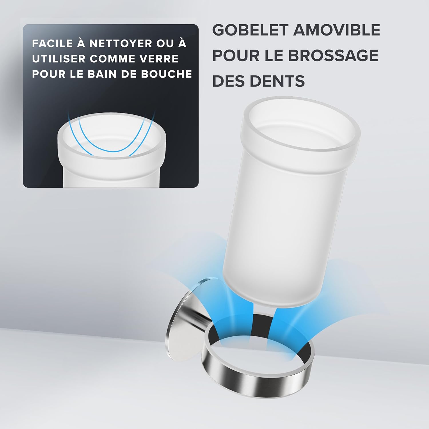 Thumbnail 1 de ovimar Keldsnor Gobelet à brosse à dents – Argenté, sans perçage, en verre et acier inoxydable