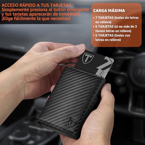 Detalle de TEEHON Carteras para Hombre con bloque RFID magnético y compartimento emergente (Clasico, Negro Exclusivo)