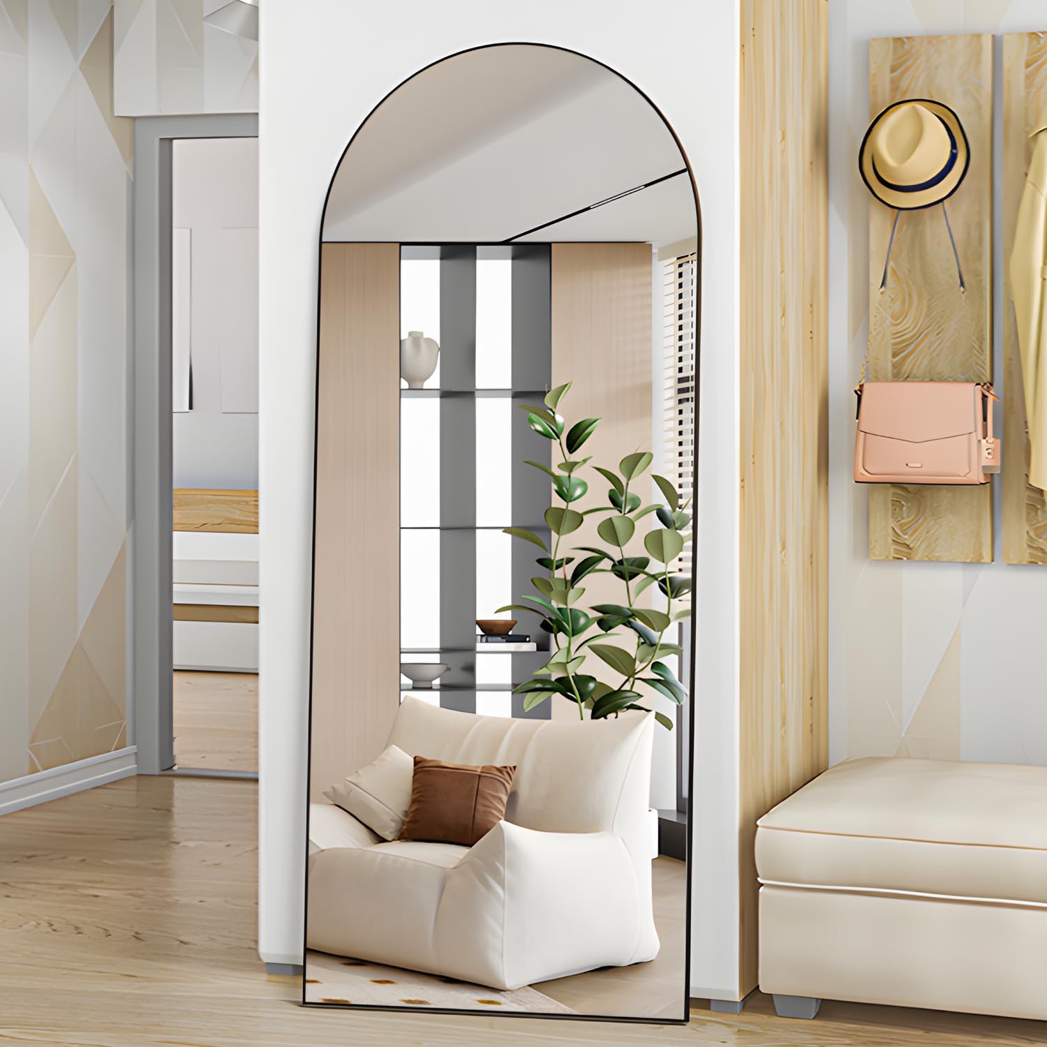Detalle de Elemango Alloy Arch-65x24-Black gebogen passpiegel met aluminium frame