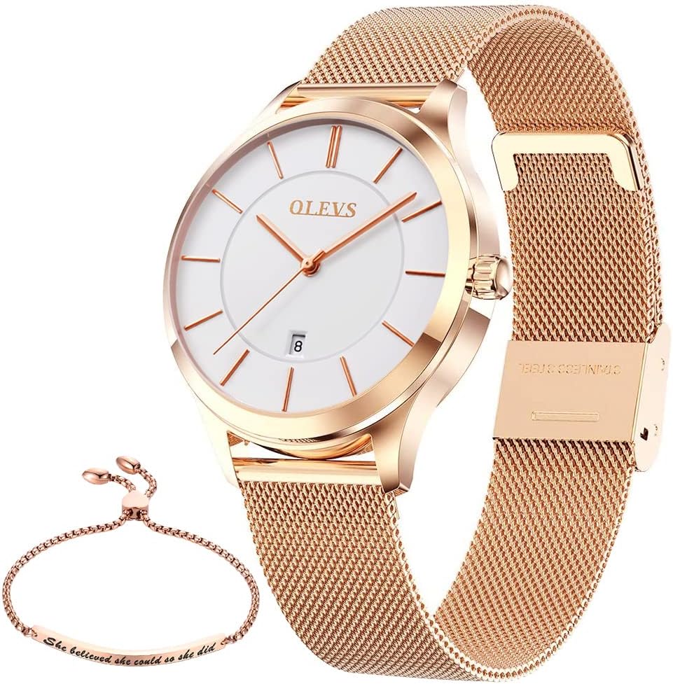 Thumbnail 5 de OLEVS Damenarmbanduhr Quarz – Elegante Uhr mit Lederarmband, 30 m Wasserdicht, Datumsanzeige und Leuchtindizien