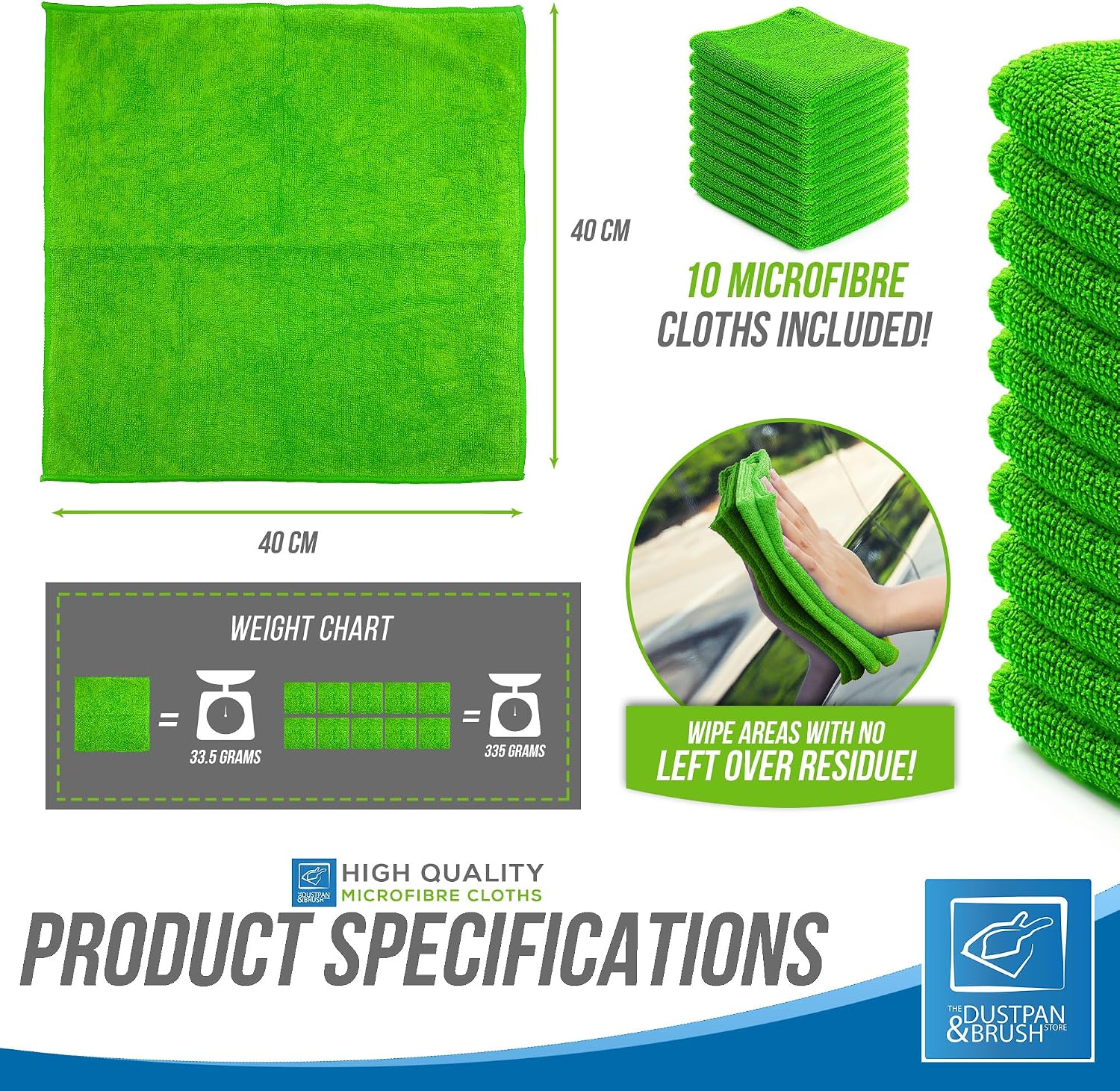 Detalle 2 de Large Microfibre Cleaning Cloth 40x40cm (Lint-Free, Super Absorbent) – Green, 10 pack