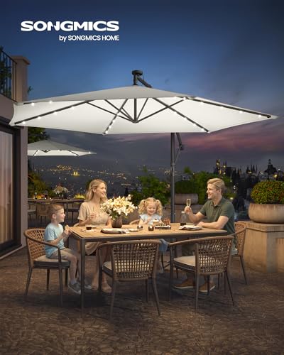 Thumbnail 1 de SONGMICS Sombrilla para balcón con iluminación LED solar GPU119LZ01 (brazo de 350 cm) beige