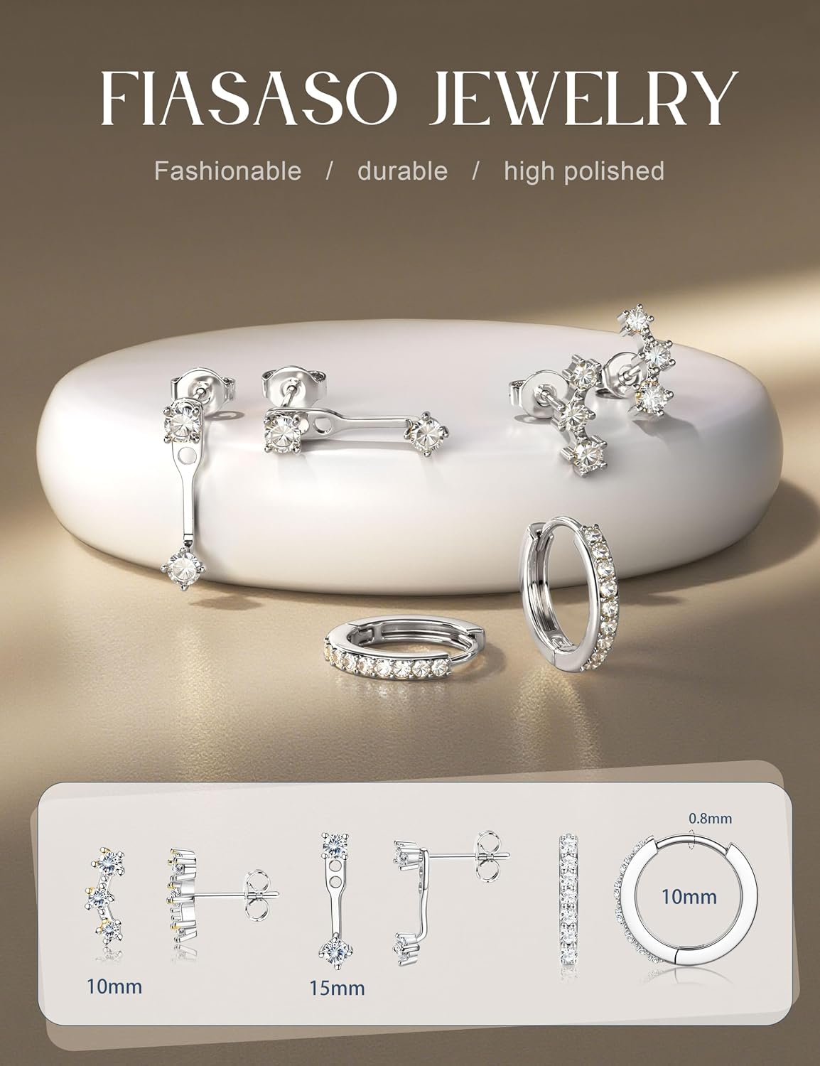 Detalle 2 de FIASASO Earring Set, 10 mm Huggie Hoops