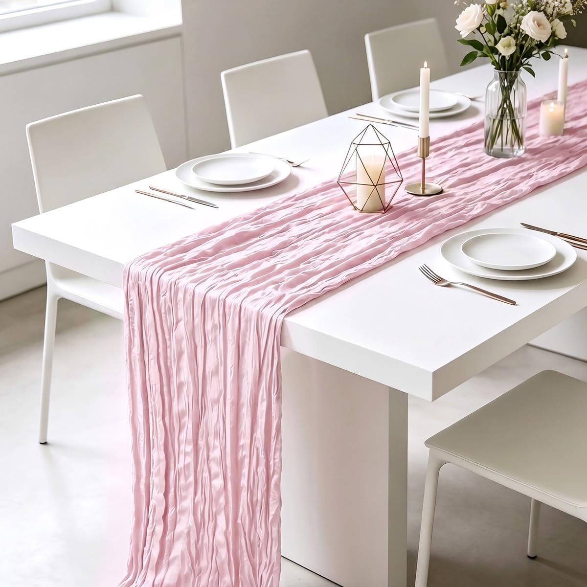 Detalle de 3 Pack Light Pink Cheesecloth Table Runners – 21 x 120 Inches Boho Gauze Sheer