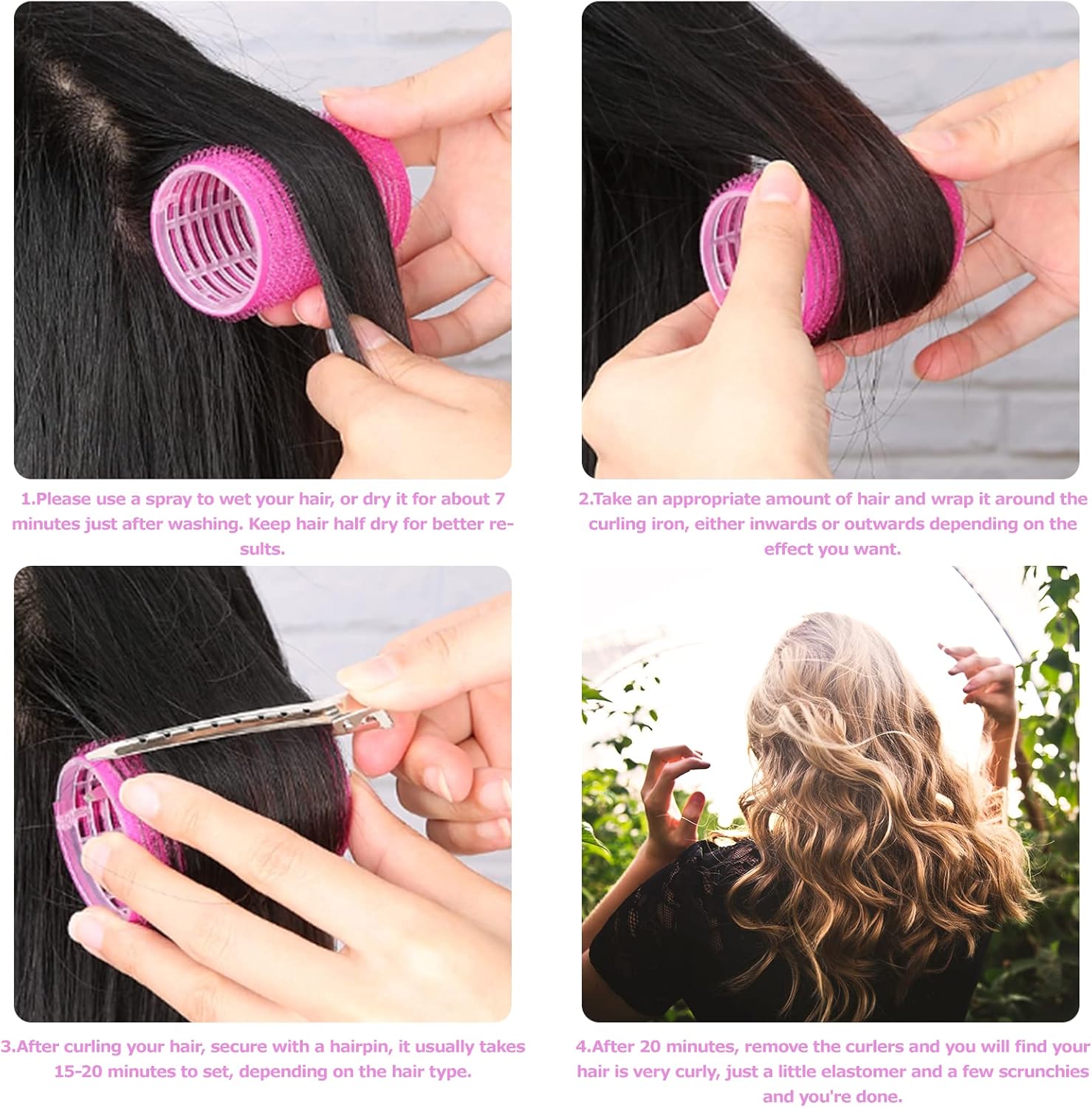 Thumbnail 3 de Carehabi – Lot de 28 bigoudis magiques heatless avec 10 pinces, rouleaux mousse pour cheveux courts à longs